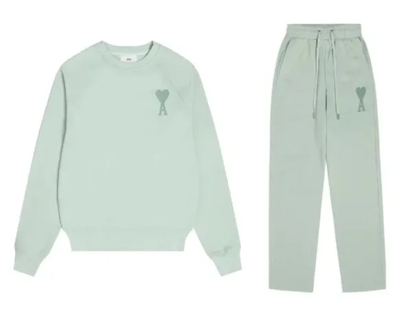 Ami Paris Heart Logo Mint Green Sweatshirt and Sweatpants Set - 1