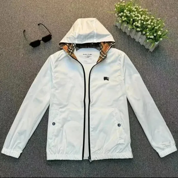 Burberry Hooded Windbreaker White with Classic Check Lining - 1