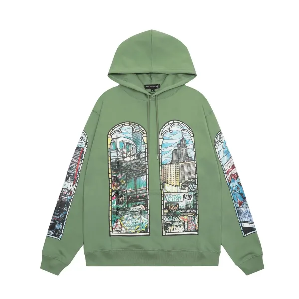 Who Decides War Stained Glass City Hoodie Army Green - 1