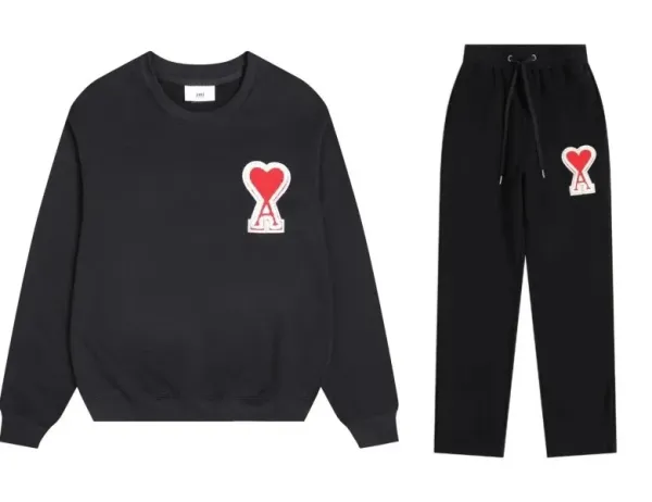 Ami Paris Heart Logo Black Sweatshirt and Sweatpants Set - 9