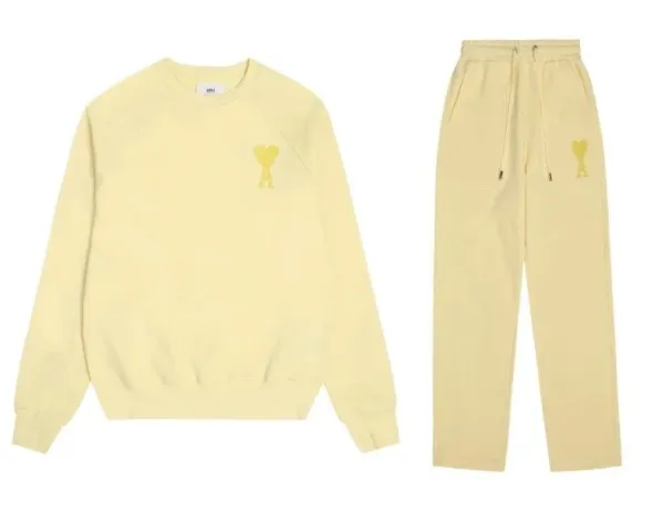 Ami Paris Heart Logo Yellow Sweatshirt and Sweatpants Set - 1