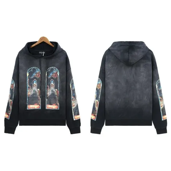 Design Stained Glass Cathedral Print Hoodie Black - 1