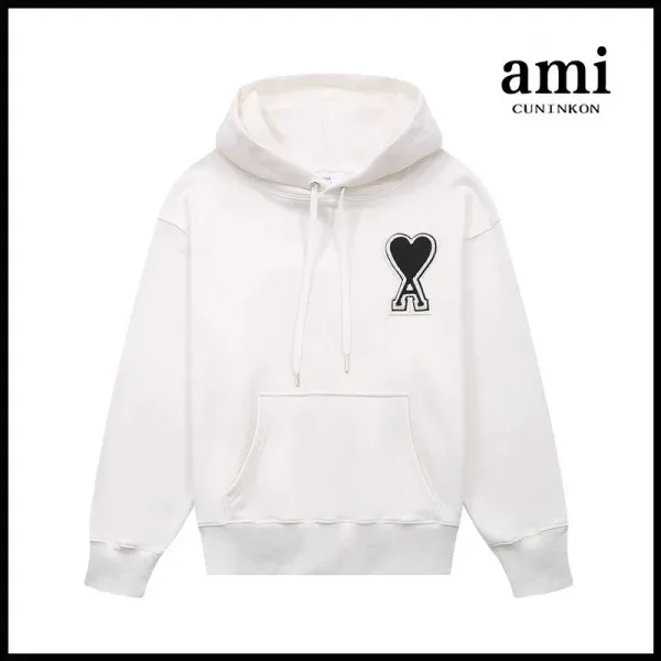 Ami Paris Heart Logo Hoodie White - 1