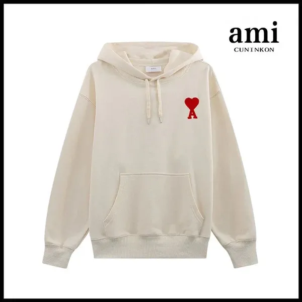 Ami Paris Heart Logo Hoodie Beige Hoodie - 1