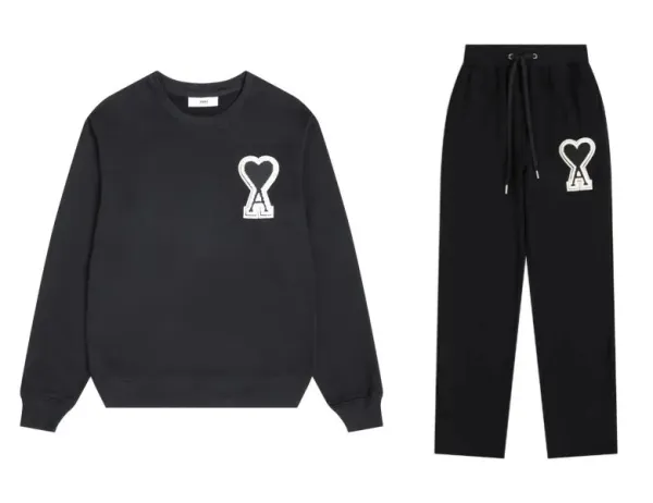 Ami Paris Heart Logo Black Sweatshirt and Sweatpants Set - 7