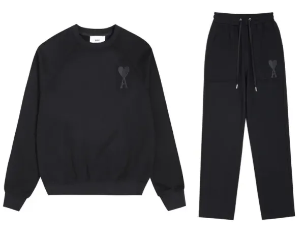 Ami Paris Heart Logo Black Sweatshirt and Sweatpants Set - 12