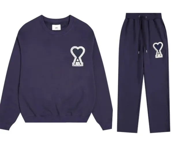 Ami Paris Heart Logo Navy Sweatshirt and Sweatpants Set - 1