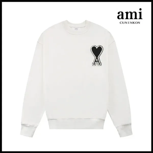 Ami Paris Heart Logo Crewneck Sweatshirt White - 1