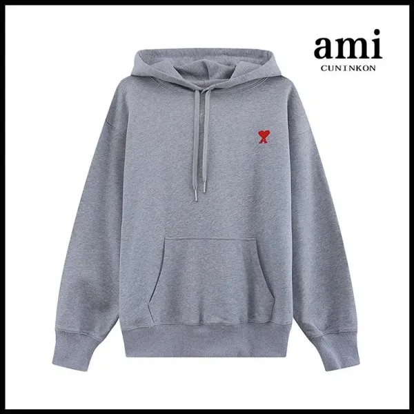 Ami Paris Heart Logo Gray Hoodie - 1