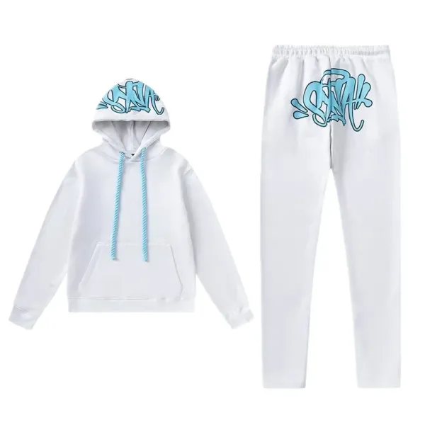 Design Graffiti-Print White Hoodie and Sweatpants Set - 1