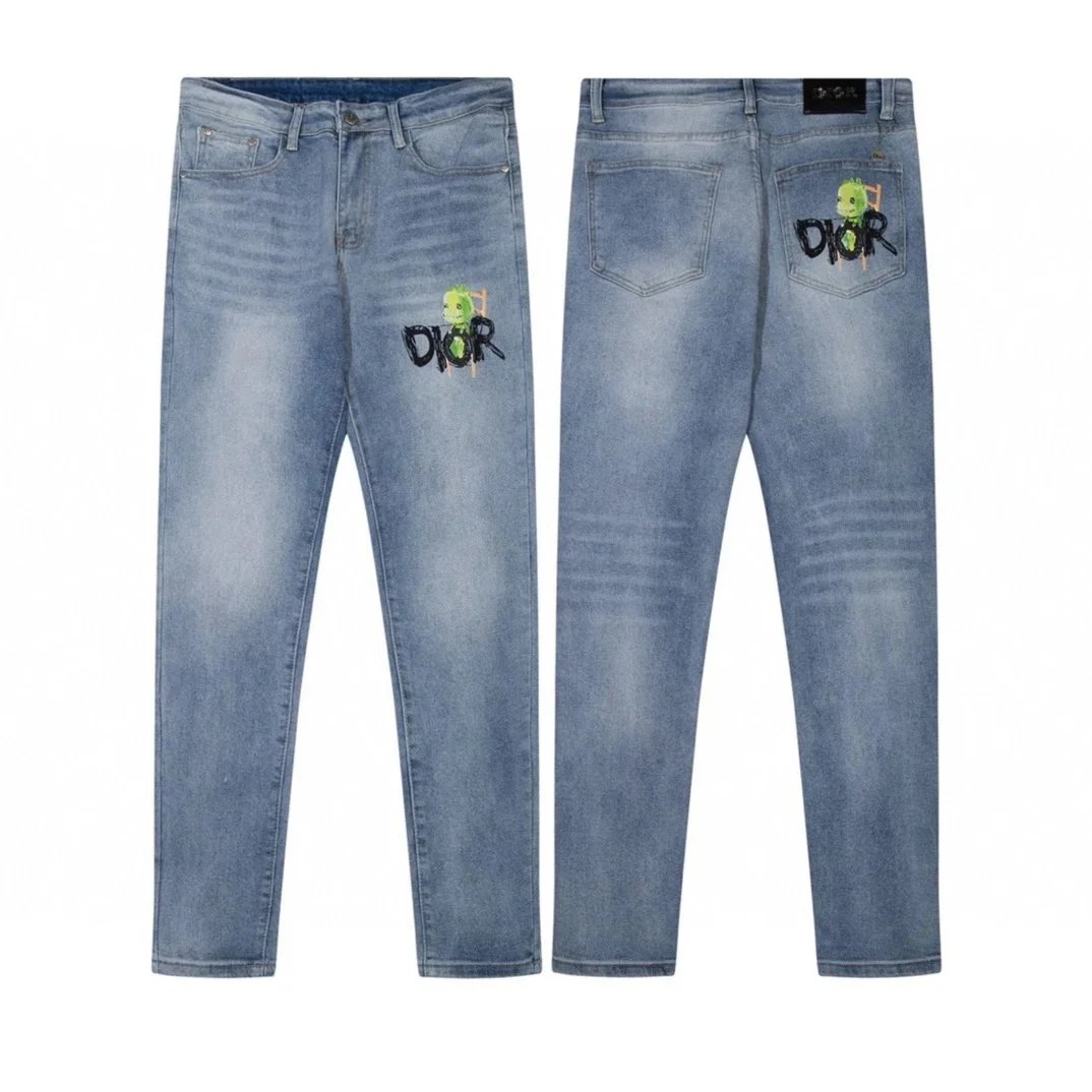 Dior x Hajime Sorayama Dinosaur Embroidered Light Wash Jeans - 1