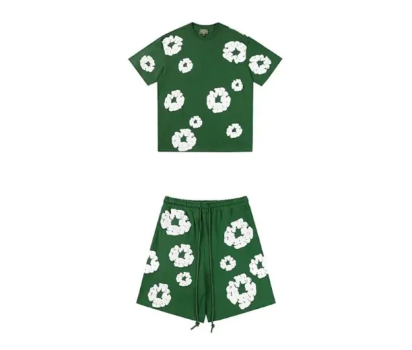 Maison Margiela Tabi Floral Print Green T-Shirt and Shorts Set - 1