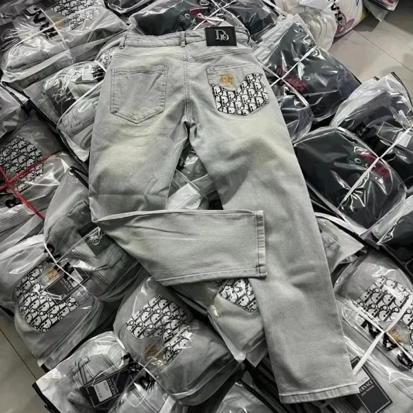 Dior Oblique Print Pocket Jeans Gray - 1