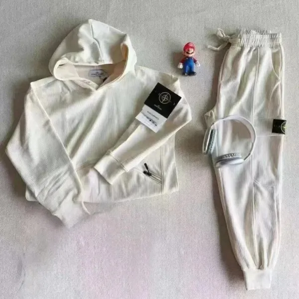 Stone Island Ribbed Hoodie and Sweatpants Set Off-White Cream - 1