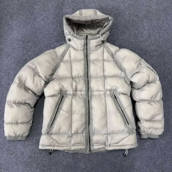 Design Puffer Hooded Down Jacket in Light Gray - 1