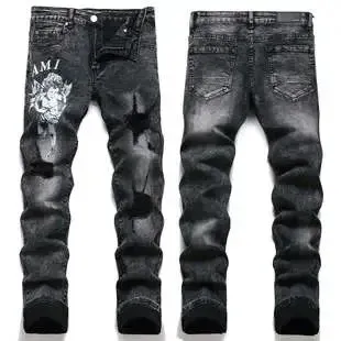Ami Paris Distressed Graphic Print Black Denim Jeans - 1