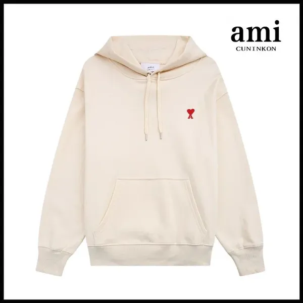 Ami Paris Heart Logo Hoodie Beige Hoodie - 1