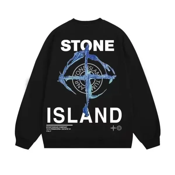 Stone Island Graphic Print Black Hoodie - 1