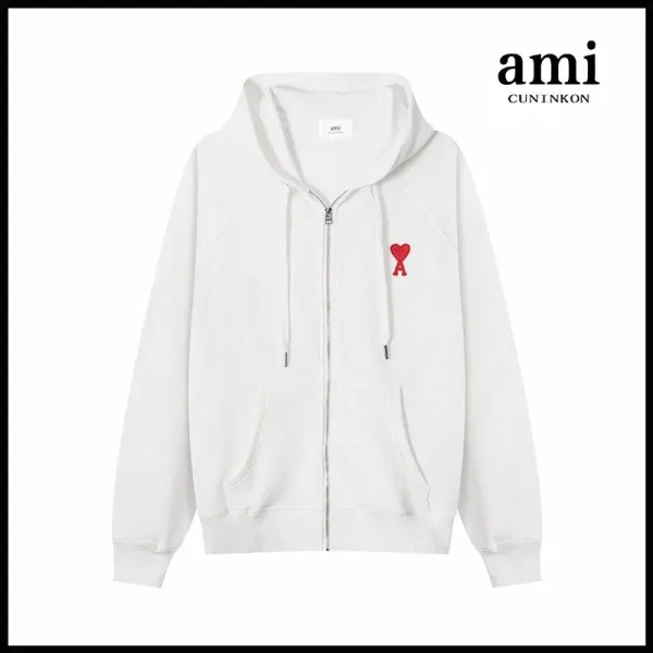 Ami Paris Ami de Coeur White Zip-Up Hoodie - 1