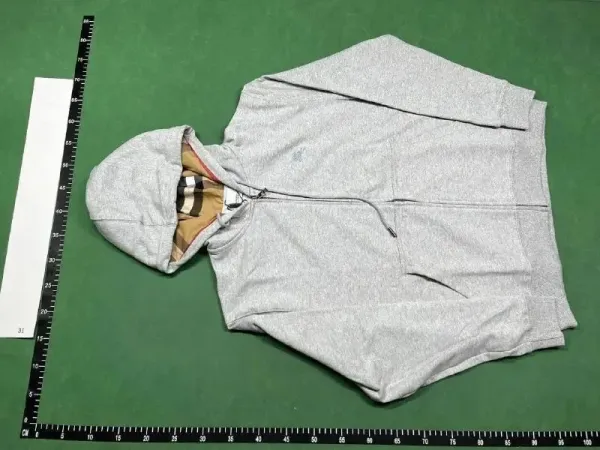 Burberry Classic Check Lined Zip-Up Hoodie Gray - 1