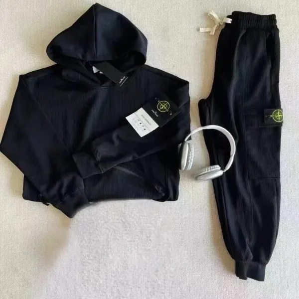 Stone Island Shadow Project Ribbed Hoodie and Sweatpants Set Black - 1