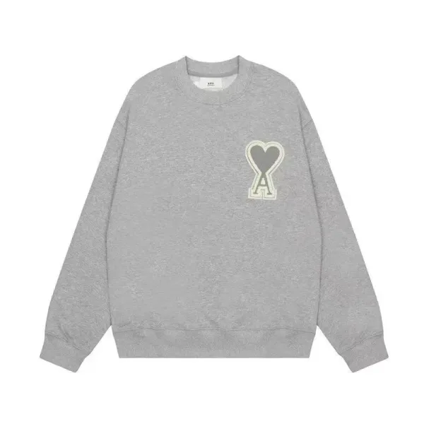 Ami Paris Heart Logo Sweatshirt Gray Hoodie - 1