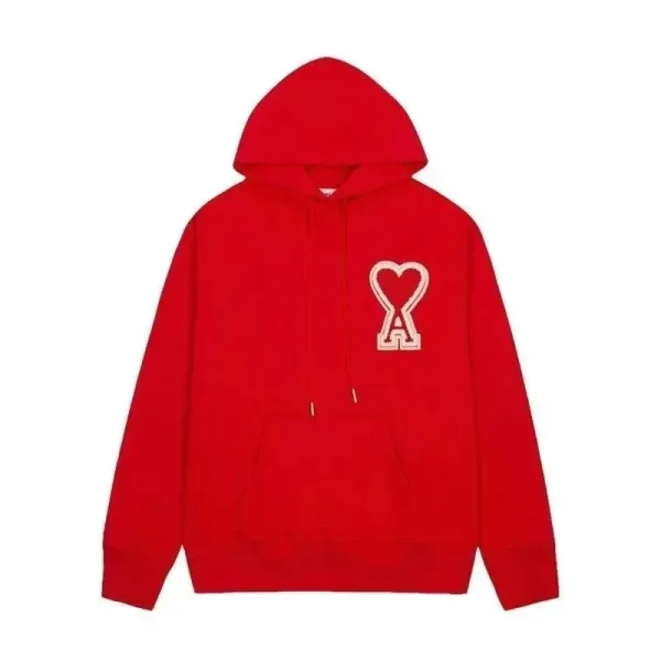 Ami Paris Heart Logo Hoodie Red - 1