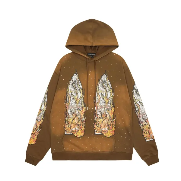 Who Decides War Flame Graphic Hoodie Brown - 1