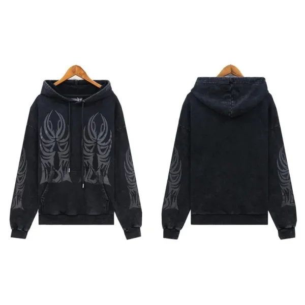 Tribal Print Distressed Black Hoodie - 1