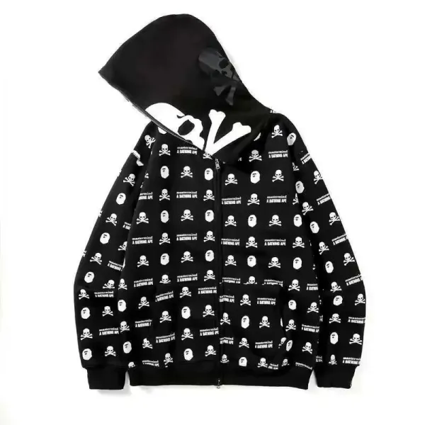 A Bathing Ape Skull Print Full-Zip Hoodie Black - 1