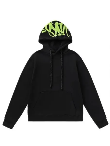 Design Graffiti Hoodie Black with Neon Green Print Hoodie - 1