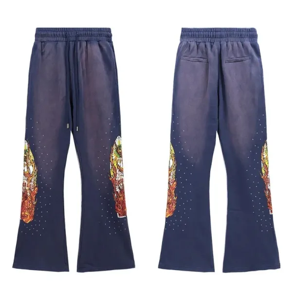 Design Flared Sweatpants with Mythological Print Navy Blue Sweatpants - 1