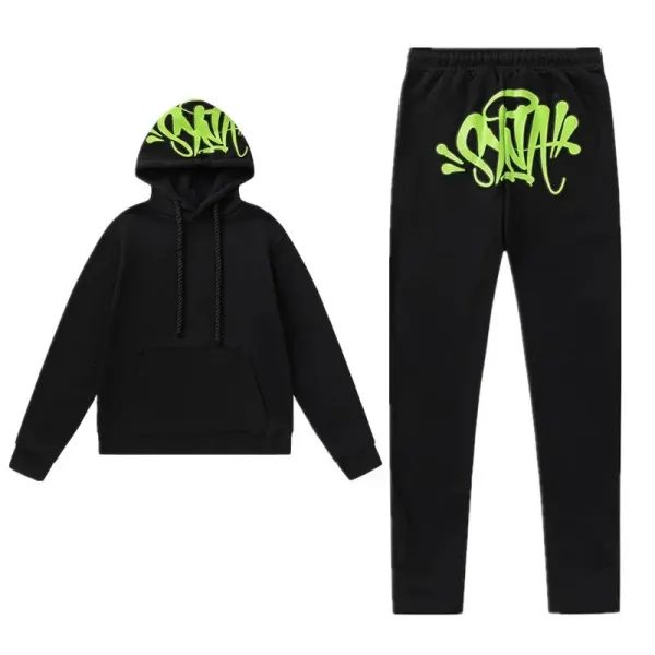 Design Graffiti-Print Black Hoodie and Sweatpants Set - 1