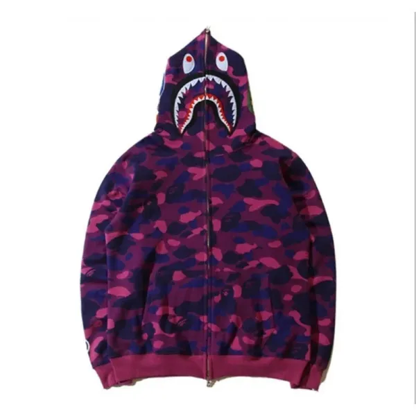 A Bathing Ape Shark Hoodie Purple Camo Hoodie - 1