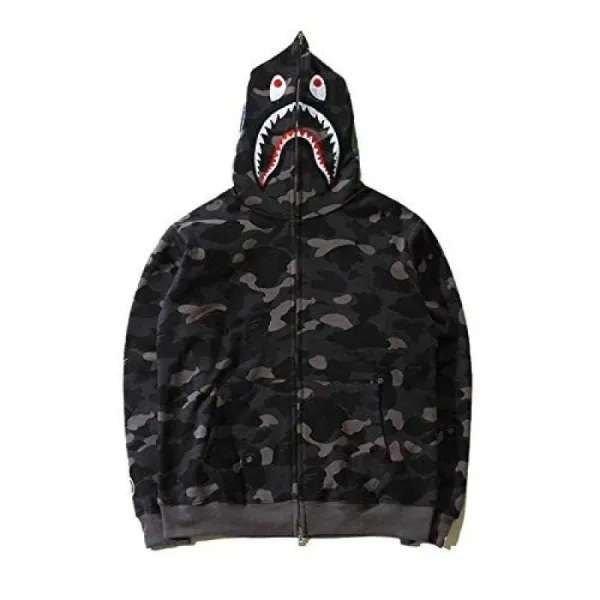 A Bathing Ape Shark Hoodie Black Camo Hoodie - 1