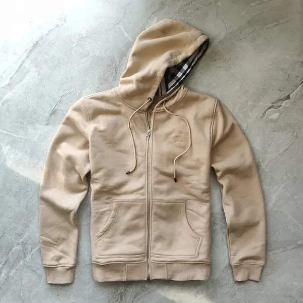 Burberry Hooded Zip-Up Sweatshirt Beige Hoodie - 1