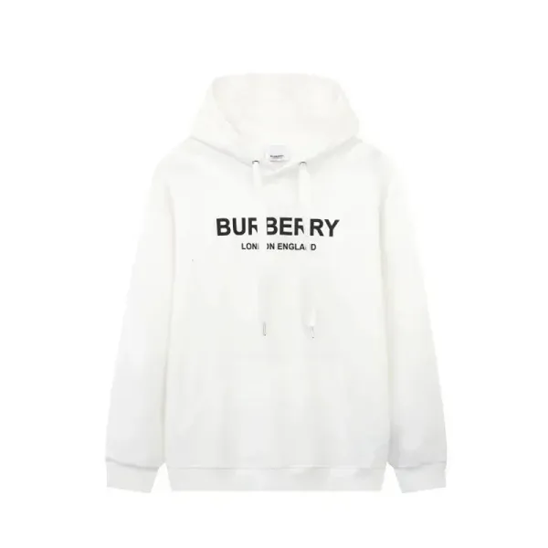 Burberry Logo Print White Hoodie - 1