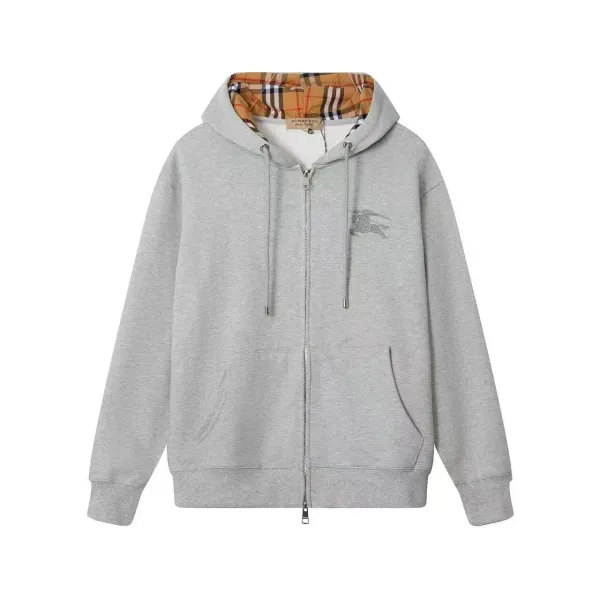 Burberry Equestrian Knight Embroidered Hoodie Gray - 1