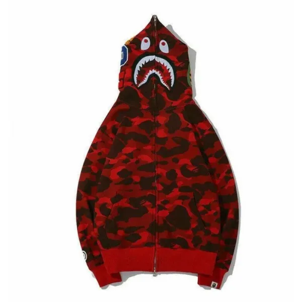 A Bathing Ape Shark Hoodie Red Camo Hoodie - 11