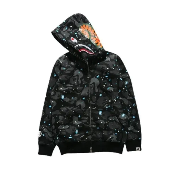 A Bathing Ape Space Camo Shark Hoodie Black - 1