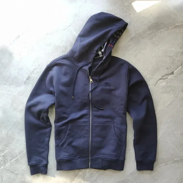 Burberry Hooded Zip-Up Sweatshirt Navy - 1