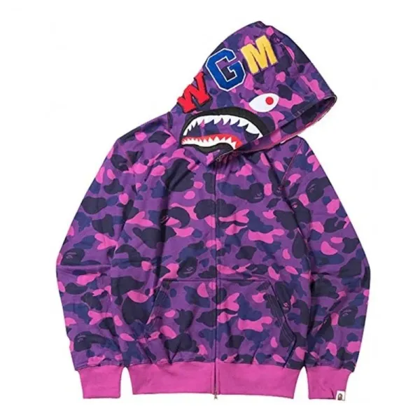 A Bathing Ape Shark Hoodie Purple Pink Camo Hoodie - 1