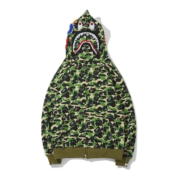 A Bathing Ape Shark Hoodie Camo Green Hoodie - 1
