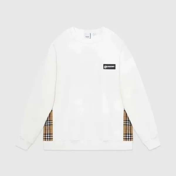 Burberry Logo Patch and Check Panel Sweatshirt White - 1