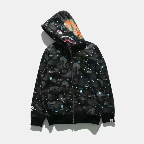 A Bathing Ape Space Camo Shark Hoodie Black - 1
