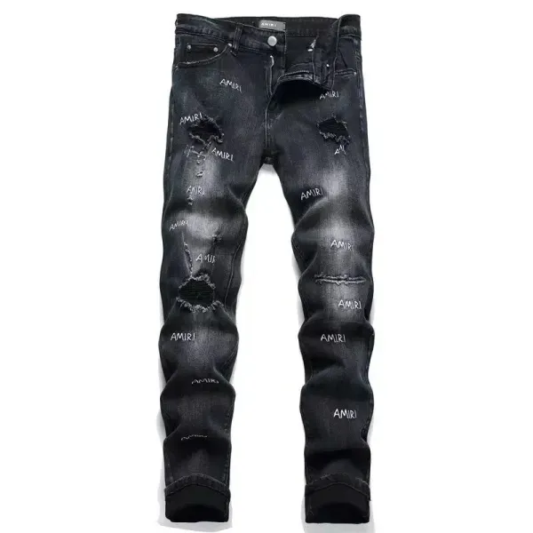 Amiri Distressed Logo-Print Black Skinny Jeans - 1