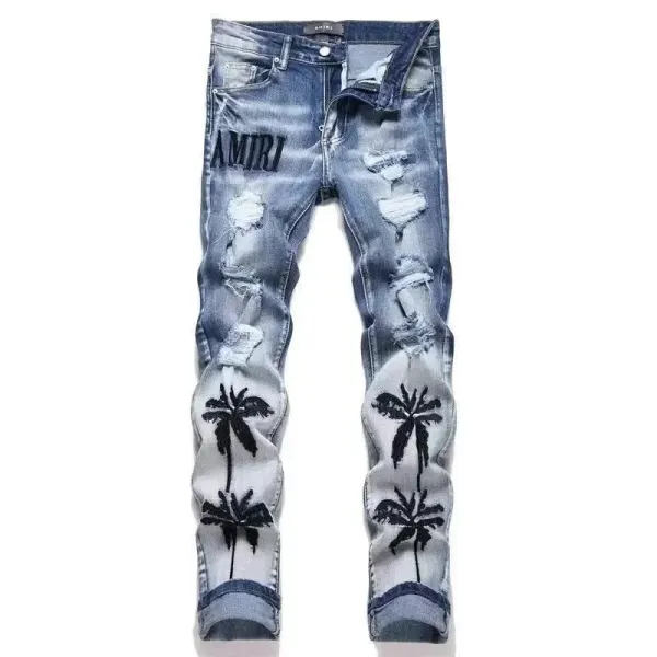 Amiri Palm Tree Distressed Denim Jeans - 1