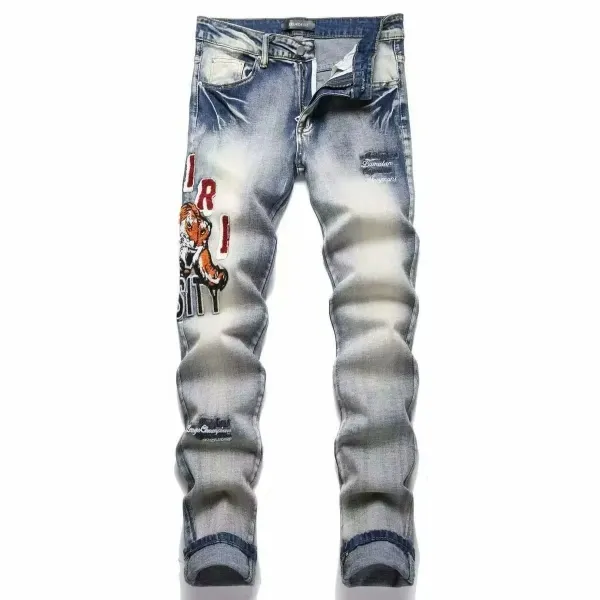 Philipp Plein Tiger Embroidery Distressed Slim Fit Jeans - 1