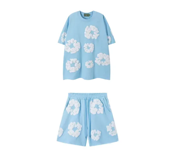 Maison Margiela Tabi Cloud Print Oversized T-Shirt and Shorts Set Sky Blue - 1