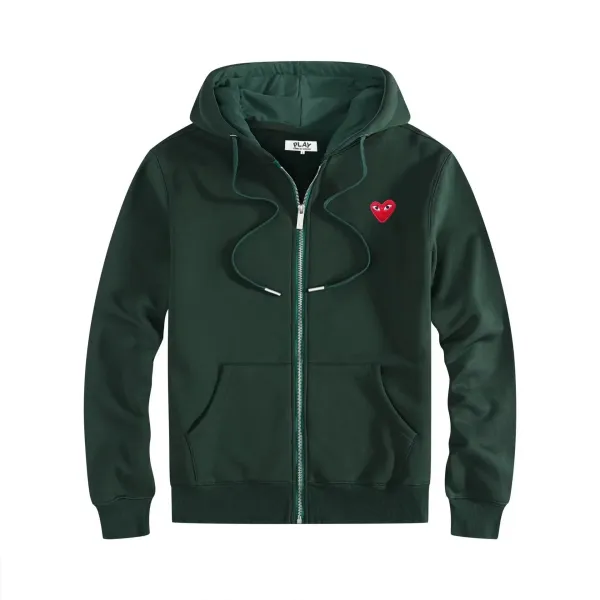 Play Comme des Garçons Heart Logo Zip-Up Hoodie Army Green - 1
